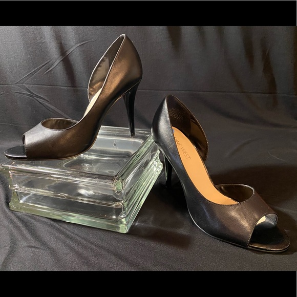 Nine West black open toe heel pumps - Picture 3 of 9